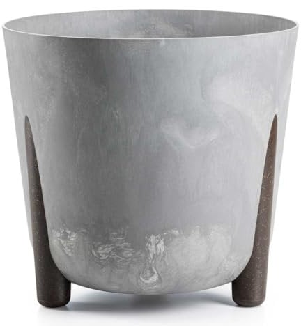 HowHomely Schwarz Blumentopf Kunststoff mit Braunen Füßen | ECO Pflanzschalen Ø 34,1 x H 32 cm | Leichter und Stabiler Blumenübertopf für Indoor oder Balkon und Terrasse | Beton-Optik Übertopf