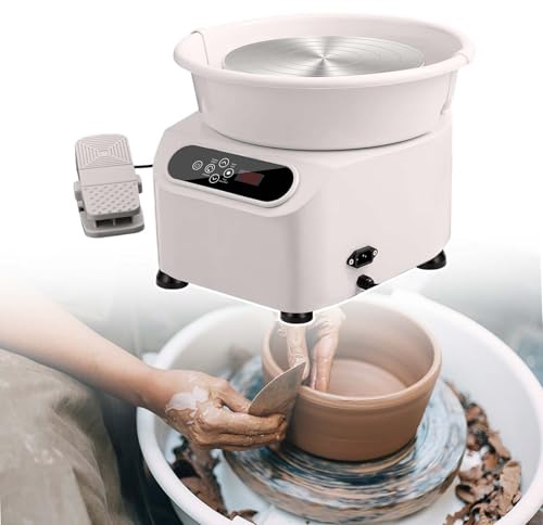 HCAUYNN Tornio per Ceramica per Adulti Kit per Principianti, 350 W Tornio Elettrico per Argilla in Ceramica, 25 Cm Schermo LCD Macchina Automatica per Ceramica,White