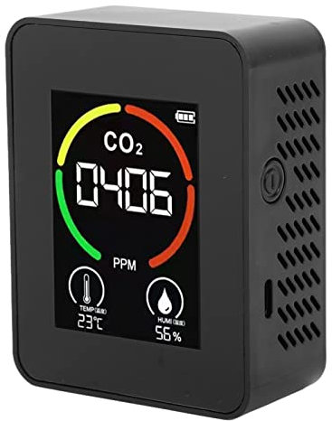 CO2 -Monitor, Luftqualitätsmessgeräte in Innenräumen, Echtzeit -Detektor, TVOC -Sensor -CO2 -Tester, Temperaturfeuchtigkeitssensor, für Zuhause, Wohnmobil, Wachsen Zelte, Schwarz