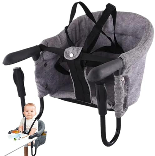 Hook on High Chair for Baby, Foldable Clip on High Chair to Table, Load Portable with Safety Belt and Side Pocket, Adjustable Booster Seat for Table Home & Travel.