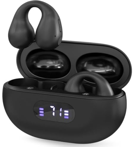 SAIET Ear Cuff Auricolari Bluetooth Open Ear con Clip Comodi e Leggeri | Resistenti al Sudore, Ideali come Cuffie Sport, Design Ergonomico e Audio Potente, Fino a 20h di Autonomia - Nero