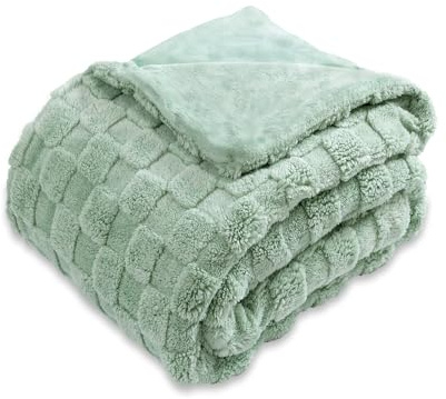 Enyhom Sherpa Decke 127x152 cm Grün, Karierte Wende Fleecedecke Flauschig Weiche Warme Kuscheldecke, Sofadecke für Sofa Couch Bett Haustier Schlafzimmer Wohnzimmer Deko