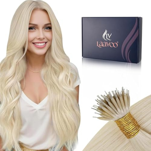 LaaVoo Echthaar Extensions Blond 35cm 50G 50s | Nanoring Extensions Echthaar Hellblond Natürliche Nano Extensions Echthaar Unsichtbarer Echthaar Nanoring Extensions 1g/s