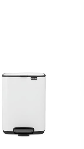 Brabantia Bo Pedal Bin 4L (White), Space-Efficient and Soft Closing Waste Bin with Light Pedal Operation, Easy to Clean Removable Plastic Inner Bucket with Free PerfectFit Rubbish Bags Included