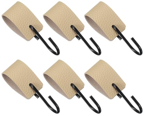 QUARKZMAN 6 Stück PU-Leder S-Haken, Multifunktionale S-förmige Haken zum Aufhängen von Mantel, Handtuch, Camping, Küche, Badezimmergriff, Beige