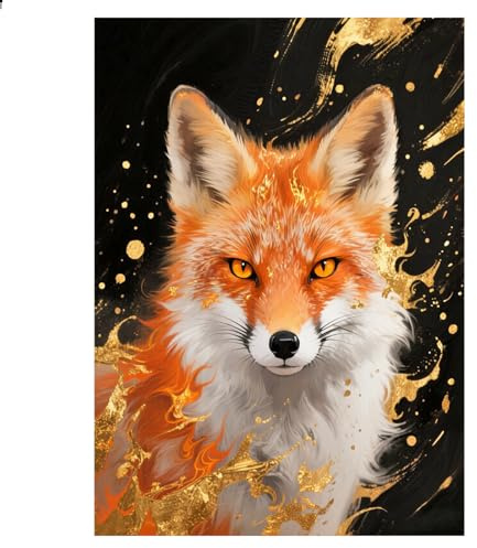 JISHSHAY Diamond Painting Renard Peinture Diamant Painting Diamond Art Animaux Broderie Diamant Renard Puzzle Point de Croix Kit Bricolage Adulte Broderie Canevas Kit Complet Adulte 30×40cm Rond