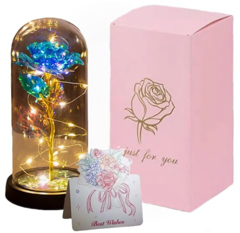 Dream Loom Ewige Rose in durchsichtiger Kuppel, leuchtende Rosenblüte für Frauen, künstliche konservierte Rosenblüte als Geschenk zum Valentinstag, Muttertag, Geburtstag, Jahrestag, Weihnachten