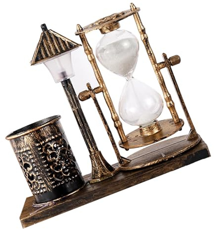 ERYUE Porte-stylo Vintage Innovant, Lumière de Couleur Blanche, Sablier, Lampadaire, Porte-stylo pour le Bureau (Or)