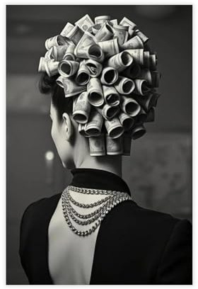 NKALFGH Leinwandposter, stilvoll, elegant, Frau mit Geld, Frisur, Wandkunstdruck, Bild, Gemälde, 30 x 45 cm