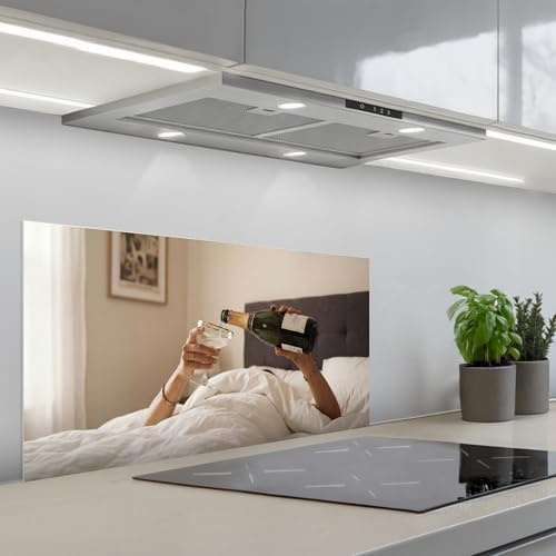 KitchenYeah© Spritzschutz Küche Küchen Rückwand Küchendeko Wand Wandschutz | 90x45 cm - Selbstklebend Backsplash Kitchen Peel And Stick Champagner - Bett - Seifenblasen