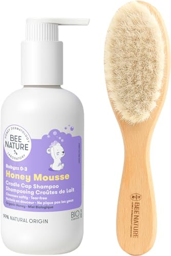 Bee Nature - Cradle Cap Kit - Cradle Cap Shampoo and Brush - Cradle Cap Treatment - Suitable for newborns, toddlers, children and adults with dry, sensitive, eczema-prone or itchy scalps