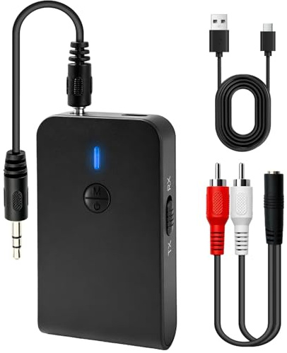 Upgraded Bluetooth 5.4 Transmitter Receiver 2 in 1 Wireless Audio Adapter | with 3.5mm RCA Jack Dual Connection for Car TV Home Audio Stereo to 2 Phones Easy Control ON/Off Slider Low Latency