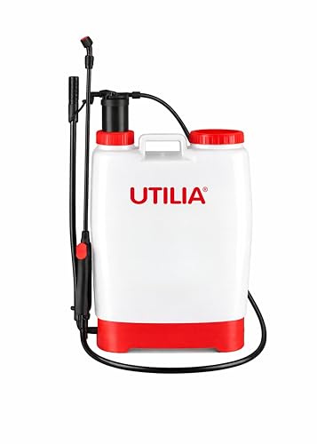 UTILIA Pompa a Pressione a Zaino 12L - Irroratore Manuale 3-4 Bar con 4 Ugelli, Spruzzatore per Giardino, Orto, Disinfestazione, Trattamenti Antiparassitari e Pulizia (12 Litri (Standard))