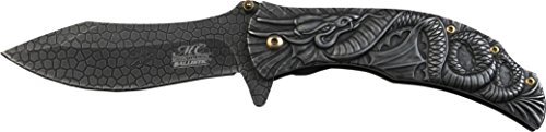 MC MASTERS COLLECTION Taschenmesser MC-A014 Serie, Messer DESIGN STONEWASHED, DRAGON SKULPTUR Griff, scharfes Jagdmesser, Outdoormesser 9,7 cm ROSTFREI TITAN Klinge, Klappmesser für Angeln/ Jagd