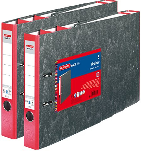 Herlitz Ordner maX.file nature A4 5cm, Wolkenmarmorbezug/Papier, 10er Pack Rot