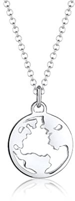 Elli Halskette Silber 925 Weltkugel Anhänger Kette Damen Schmuck Geschenke für Frauen Mädchen Mama Freundin, Talisman Silberkette Länge 45 cm
