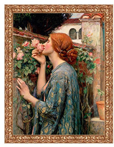 LuxHomeDecor Quadro Stampa su Tela John William Waterhouse The Soul of The Rose con Cornice in Legno Oro Classico Misura 53x43 CM