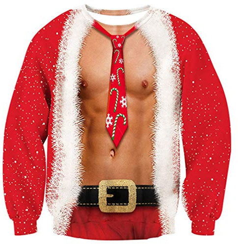 Goodstoworld Pullover Weihnachten 3D Druck Herren Rot Weihnachtspullover Sweatshirt Unisex Ugly Christmas Sweater XXL