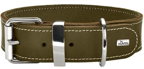 HUNTER AALBORG SPECIAL Hundehalsband, Leder, strapazierfähig, komfortabel, 50 (S-M), oliv