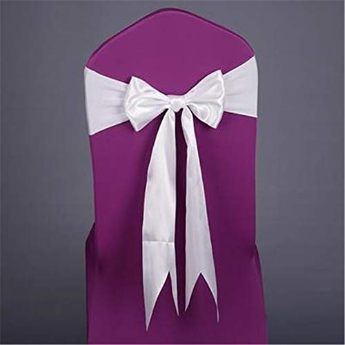 CULASIGN 10 Stück Elastische Stuhlhussen, Schleifen mit Satinschleifen, für Hochzeiten, Partys, Dekorationen (Weiß)
