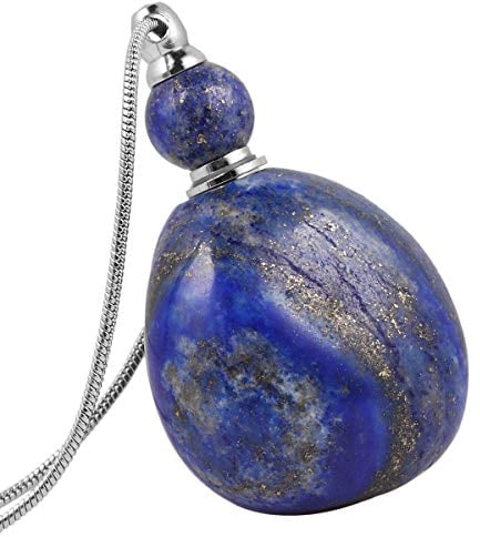 mookaitedecor Natural Crystal Perfume Bottle Necklace for Women Men Lapis Lazuli Crystal Necklace Blue Healing Crystal Necklace Perfume Pendant Essential Oil Diffuser Pendant Aromatherapy Necklace