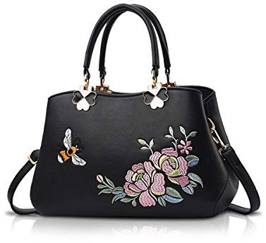 NICOLE&DORIS Handtaschen Damen Mode Schultertasche Geldbörse Retro Umhängetasche Frau Tote Stickerei Schwarze Biene