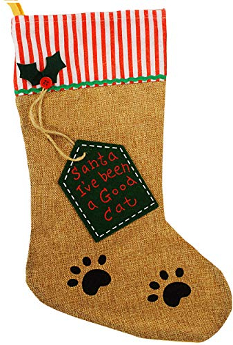 alles-meine.de GmbH 10 Stück 3D Effekt XL - Weihnachtssocken & Weihnachtsstrümpfe - Haustiere - Katze - 49 cm - Katzenfutter - zum Aufhängen - Nikolausstiefel - Nikolausstrüm..