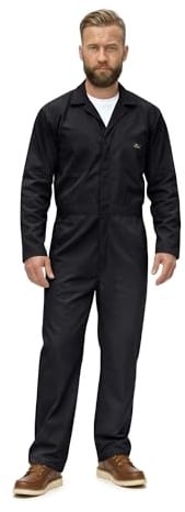 Natural Uniforms Mens Long Sleeve Zip Up Twill Coverall, Stain and Wrinkle Resistant (Black, Large)
