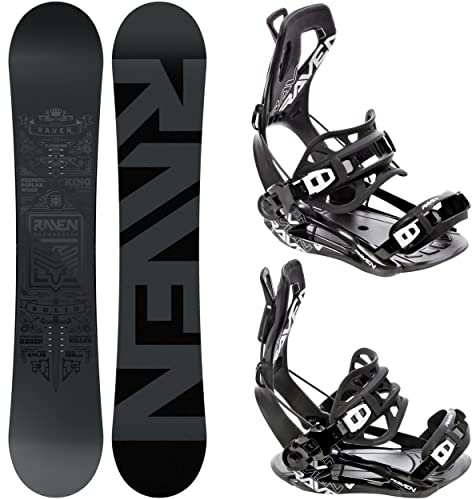 RAVEN Snowboard Set: Snowboard Solid Steel + Bindung Fastec FT360 Black (159cm Wide + FT360 Black XL)