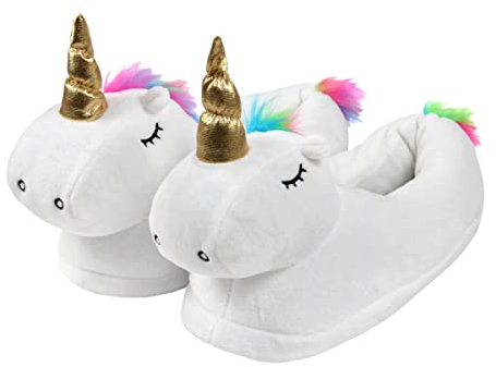 Zolta Plüsch Hausschuhe für Damen, Mädchen und Kinder - Pantoffeln Damen mit Tiere - Flauschige kuschel Slippers - Lustige, warme Puschen für Winter - Einhorn Hausschuhe - 36-41 - Weiß