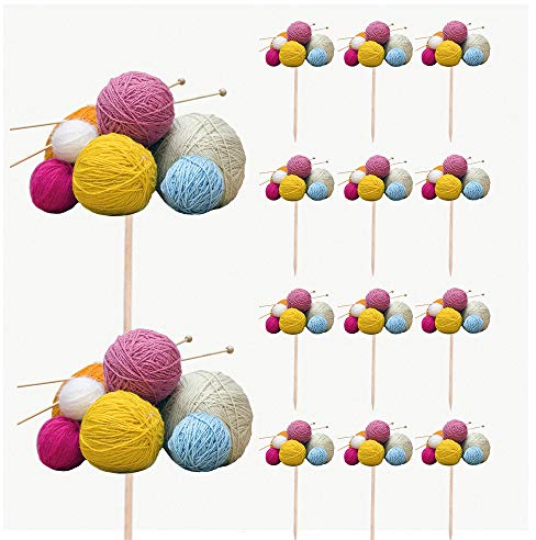 AK Giftshop Knitting Cupcakes Cake Food Decorations Picks Toppers - Mother's Day Birthday 04 (Pack of 14)