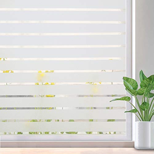 Lifetree Window Film Privacy for Glass Windows Frosted Stripe Patterns Static Cling No Glue UV Protection Window Sticker Cover for Home Office (Frosted, 60 * 400cm)