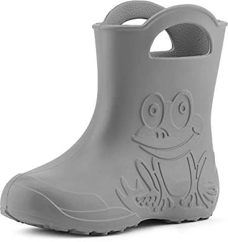 Ladeheid Stivali Bambino e Bambina in Gomma Comodi Stivali Pioggia Bambino con Motivo a Rana LA-CA-01 (Grigio, 22/23 EU)