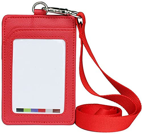 Anawakia Porta Badge Verticale in Ecopelle con Cordino Rimovibile (Rosso, 1 Pezzo)