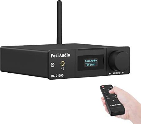 Fosi Audio DA2120D Bluetooth-Empfänger 5.0 Verstärker 200 W 2.1-Kanal Klasse D Hi-Fi Mini Stereo Audio Integrierter digitaler Leistungsverstärker DAC USB Koaxial Optisch zu Audio Konverter mit Fernbed