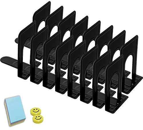 Qualsen Serre Livre Original Cale Livre Etagere Metal Presse Livre Noir Serre Livres 8 Paires Serre-Livre Bloc Livre pour Étagère Bureau Maison École Dortoir 17 x 12 x 15 cm