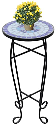 Festnight Mosaik Beistelltisch Gartentisch Rund Tisch Bistrotisch Blumenständer Balkontisch Rund Mosaiktisch Outdoor Balkontisch Mosaik Balkontisch Klein Blau