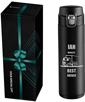 Maverton Personalised Insulated Coffee Mug for Man - Stainless Steel Coffee Cup Travel Mug - Thermal Mug with Spill-Proof Lid for him - Stainless Steel Drinking Cup - for Birthday - Truck