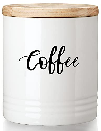 LEETOYI Porzellan-Frischhaltedosen mit Deckel, 11,4 cm, 888 ml, Weiß, beschriftet Kaffee