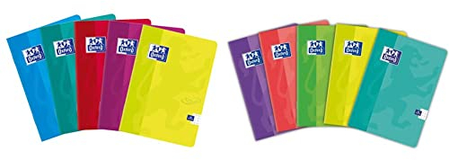 Oxford Touch Schulheft A6 /Notizheft A6, 48 Blätter, kariert, 5 Stück, Farbenmix & Schulheft A6 /Notizheft A6, 48 Blätter, kariert, 5 Stück-Packung, Farbenmix, minze, rosa, violett, limette, blau