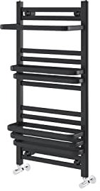 Kindre Black Heated Bathroom Towel Rail Vertical Radiator Ladder Design With Hangers – 800mm x 500mm