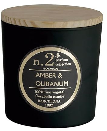 Lamare - Duftkerze Numbers - 100% pflanzliche Kerze - Glasschale und Holzdeckel - CERABELLA (Amber & Olibanum, 10X10 CM)