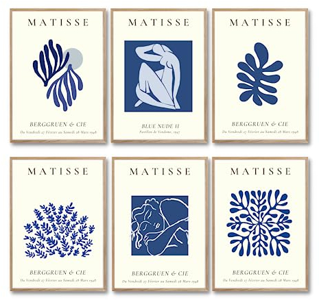 ZoeyAustin® 3 Doppelseitiges Kunstdruck Poster Set, DIN A3 (30cm x 42cm), Stilvolles Wandposter, 3 Wandbilder, Beidseitige Bilder (Matisse Blue, Ohne Rahmen - DIN A3)