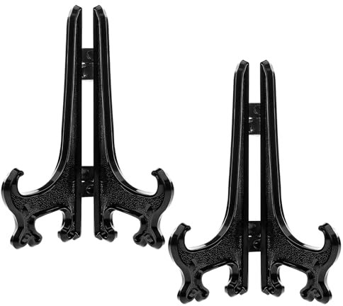 Funzhan 2pcs Black Plastic Acrylic Easels Fold Display Stand Plastic Picture Frame Plate Stands Holders Artwork Business Weddings - 7 Inch