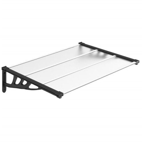 vidaXL Türvordach Überdachung Haustür Pultvordach Türdach Haustürvordach Haustürdach Vordach Regenschutz Schwarz Transparent 122x90cm Polycarbonat