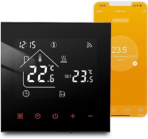 Termostato de calefacción con Caldera WiFi 3A,Termostato Digital Inteligente con Pantalla táctil y Control por Voz Tuya,Termostatos de Pared programables para Alexa/Google Assistant - Negro