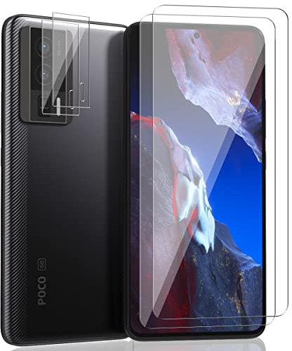 AnnhanT Protector Pantalla para Xiaomi POCO F5 Pro, Cristal Templado 2 Piezas y Protector de Lente de cámara 2 Piezas - 9H Dureza Antiarañazos, Antihuellas, Sin Burbujas