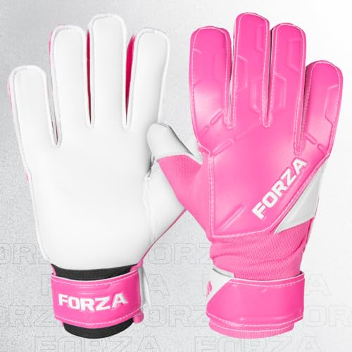 FORZA Club Goalkeeper Gloves - Durable & Comfortable GK Gloves for Juniors & Adults [8 in Pink, Black, Yellow