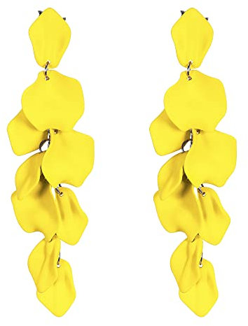 EVER FAITH Long Petal Earrings for Women Girls, Acrylic Yellow Rose Floral Flower Statement Dangle Earring Summer Holiday Jewellery
