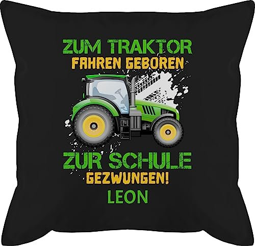 Kissen 50x50 - Zum Traktor Fahren geboren zur Schule gezwungen - 50 x 50 cm - Schwarz - traktorkissen trecker kuschel personalisierte Bulldog personalisiertes Landwirtschaft Bauernhof Bauer Tractors